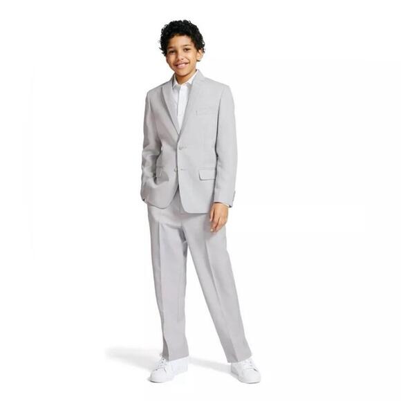 Nautica Big Boys Pindot 2 Piece Suit Set Light Grey, boy suit top and bottom 10 - Picture 1 of 12